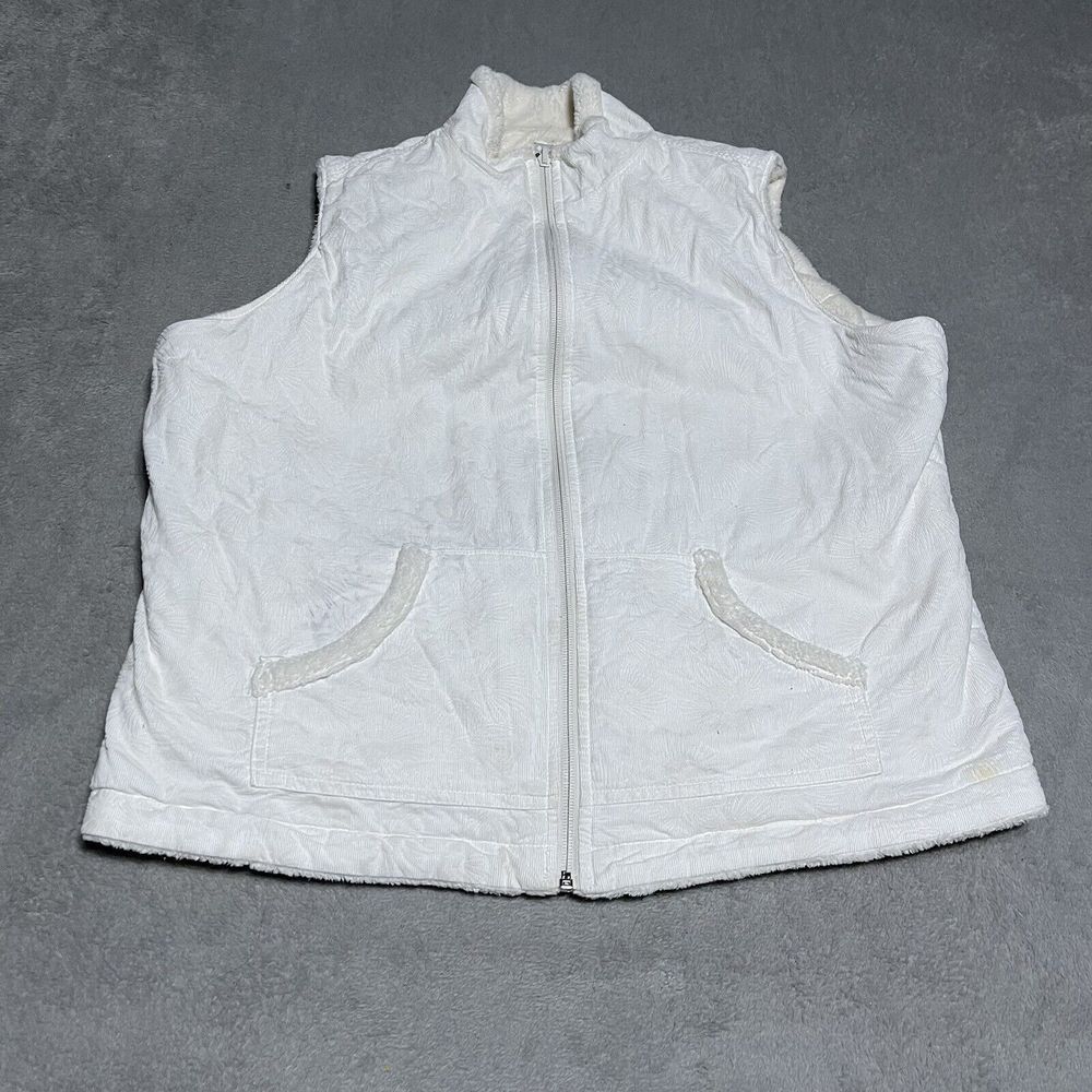 Columbia Vest Womens XL Ivory Fleece Corduroy Reversible Full Zip Activewear - Picture 7 of 9